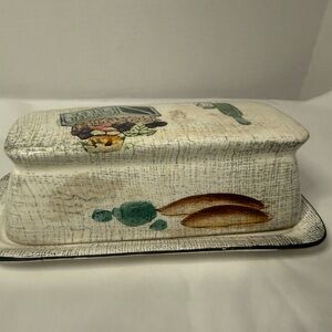 Vintage Mid-Century Modern Ceramic Butter Dish with Lid